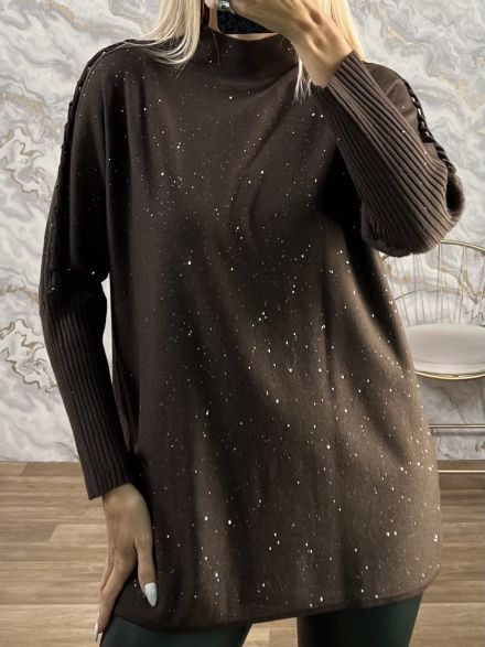 Lil-Glitter Cable Knitted Sweater-613/Chocolat