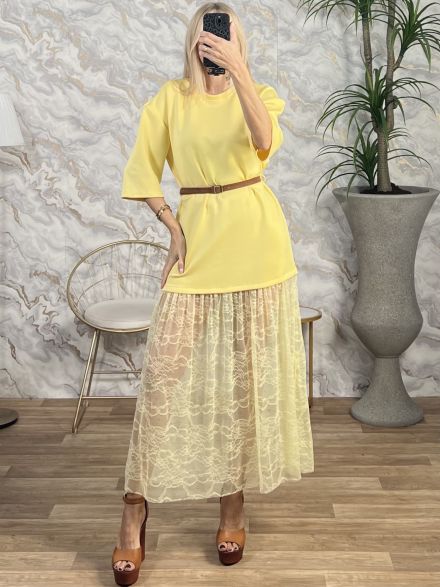 Lace Maxi Dress-4803/Yellow