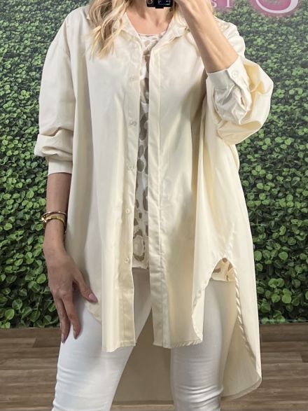 Oversized Cotton Long Shirt/Beige
