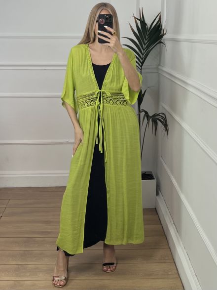 Embroidered Maxi Kimono/Lime