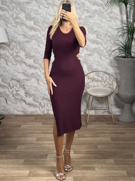 GLOW CutOut Rip Midi Dress/Burgundy