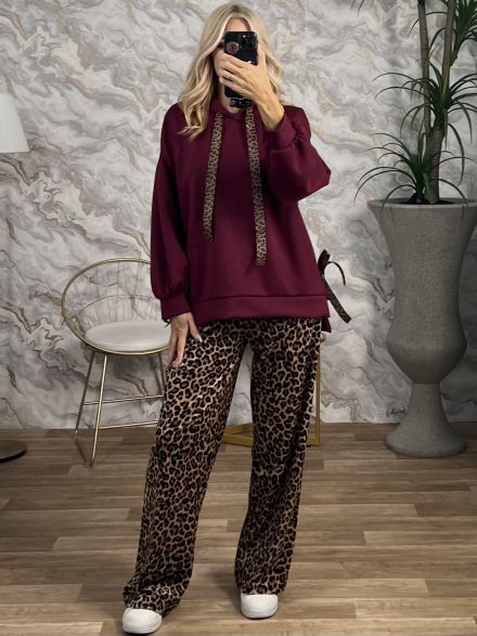 Sar-Leopard Bows Set/Burgundy