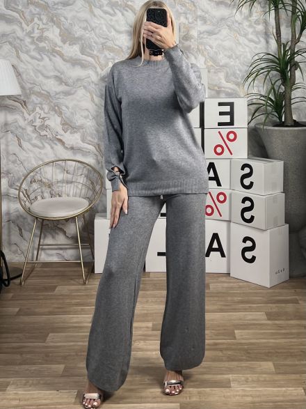 Button-Sleeved Knitted Set-256/Grey