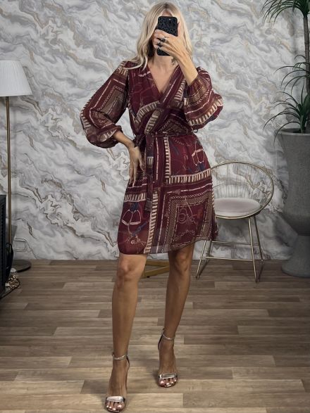Ste-Muslin Mini Dress-14186/Burgundy