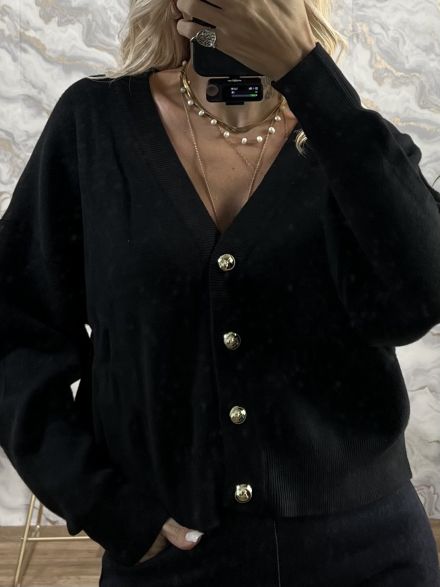 Golden Buttons Cardigan-14612/Black