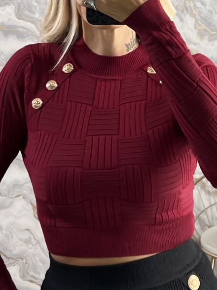 GoldenButtons Knitted Crop Top/Burgundy