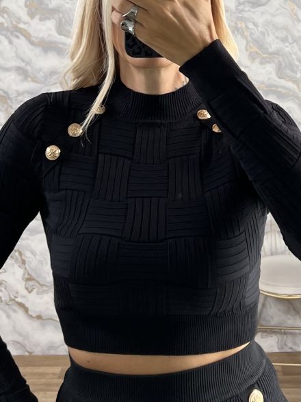 GoldenButtons Knitted Crop Top/Black