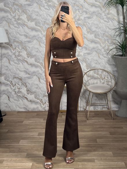 The-Suede Top&Pants Set-3126/Chocolat