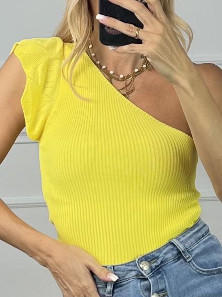 Knitted Ruffles Top One Shoulder/Yellow