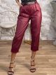 Lok-HighWaist Leather Belt Pants-76277/Burgundy