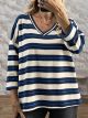 Striped Ve Cotton Top-25422/Ecru&Navy Blue