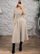 Kun-Belt Midi Dress-25276/Beige