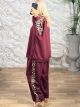 Plus Size Leopard Stripe Viscose Set-30214/Burgundy