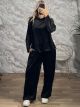Lnd-Hooded Velvet Set-93287/Black