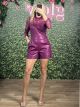 Lace & Leather Playsuit/Magenta