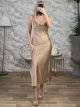 Draped Satin Midi Dress/Beige