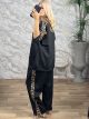  Plus Size Leopard Stripe Viscose Set-30214/Black