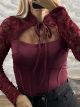 The-Lace & Caps Top-12426/Burgundy