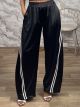 Zoz-Double Stripes Satin Pants-81726/Black