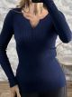 The-Ribbed Knitted Buttons Top-1273/Navy Blue