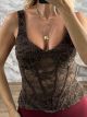 Corset Velour Floral Top-6462/Chocolat