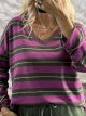 Striped Ve Cotton Top-25422/Magenta&Khaki