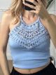 Ribbed Lace Halter Top/Light Blue