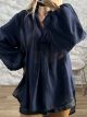 Ton-Viscose BalloonSleeves Top-26532/Navy Blue