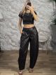 Ton-Leather CropTop&Pants Set-38108/Chocolat