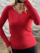 The-Ribbed Knitted Buttons Top-6807/Red