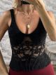Corset Velour Floral Top-6462/Black