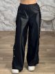 Zoz-Satin Button Pants-30077/Black