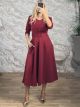 Kun-Belt Midi Dress-25276/Burgundy