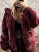 Hooded Bomber Furry Coat-1200/Burgundy