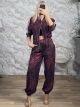 Sar-Animal Striped Tracksuit Set-26400/Burgundy