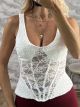Corset Velour Floral Top-6462/White