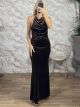 The-Draped Velvet Maxi Dress-12553/Chocolat