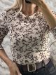Ton-Velvet Texture Floral Top-37981/Ecru