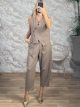 Vat-Striped Vest & Pants Set-41898/Beige