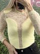 Lace C-Through Cups Bodysuit/Yellow