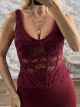 Corset Velour Floral Top-6462/Burgundy