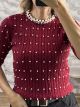 Sar-Pearls Knitted Top-358/Burgundy