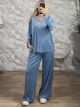 Sar-Velvet Wide Ve Set-24069/Ciel