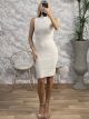 Knitted Sleeveless Dress-2377/Ecru