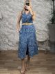 Embroidered Belt Midi Dress-41450/Blue