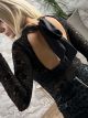 OpenBack Lace Bodysuit-38025/Black