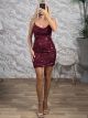 X-Back Sequinned Mini Dress-62751/Burgundy