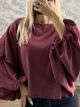 Ste-Balloon Sleeves Top-61339/Burgundy