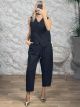 Vat-Striped Vest & Pants Set-41898/Black