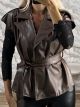 Sleeveless Leather Jacket-11071/Chocolat